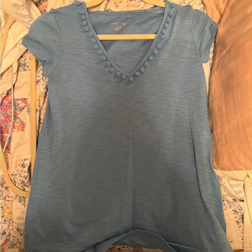 New Lilly Pulitzer Blue Pom Pom Top